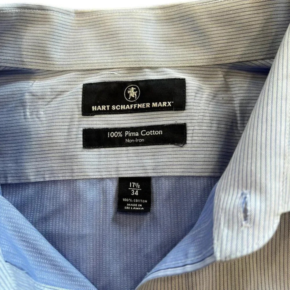 Hart Schaffner Marx Blue Striped Pima Cotton Dress Shirt 17.5 - Picture 3 of 3